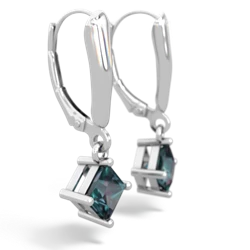 Alexandrite 6Mm Princess Lever Back 14K White Gold earrings E2789