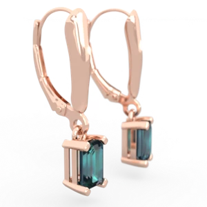 Alexandrite 6X4mm Emerald-Cut Lever Back 14K Rose Gold earrings E2855