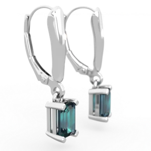 Alexandrite 6X4mm Emerald-Cut Lever Back 14K White Gold earrings E2855