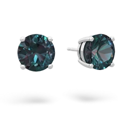 Alexandrite 8Mm Round Stud 14K White Gold earrings E1788