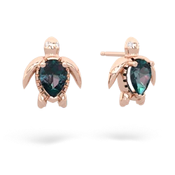 Alexandrite Baby Sea Turtle 14K Rose Gold earrings E5241