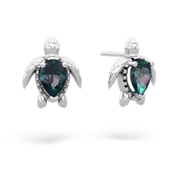 Alexandrite Baby Sea Turtle 14K White Gold earrings E5241