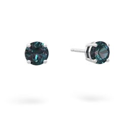 Alexandrite 5Mm Round Stud 14K White Gold earrings E1785