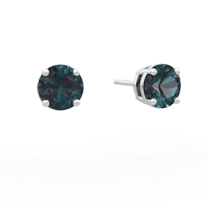 Alexandrite 6Mm Round Stud 14K White Gold earrings E1786