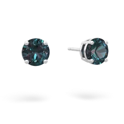 Alexandrite 6Mm Round Stud 14K White Gold earrings E1786