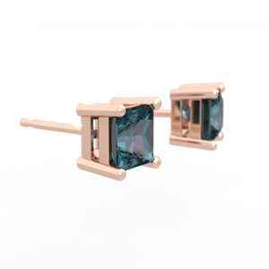 Alexandrite 5Mm Princess Cut Stud 14K Rose Gold earrings E1789