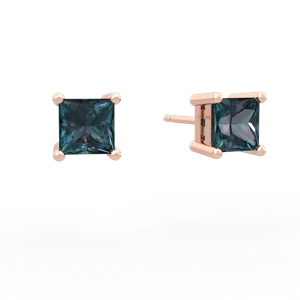 Alexandrite 5Mm Princess Cut Stud 14K Rose Gold earrings E1789