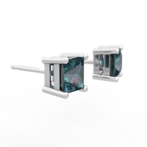 Alexandrite 5Mm Princess Cut Stud 14K White Gold earrings E1789