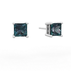 Alexandrite 5Mm Princess Cut Stud 14K White Gold earrings E1789
