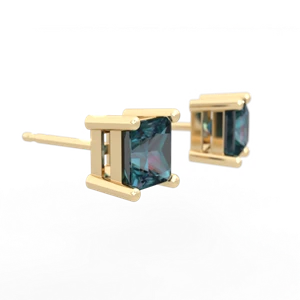 Alexandrite 5Mm Princess Cut Stud 14K Yellow Gold earrings E1789