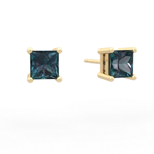 Alexandrite 5Mm Princess Cut Stud 14K Yellow Gold earrings E1789