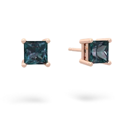 Alexandrite 5Mm Princess Cut Stud 14K Rose Gold earrings E1789