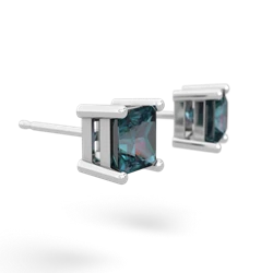 Alexandrite 5Mm Princess Cut Stud 14K White Gold earrings E1789