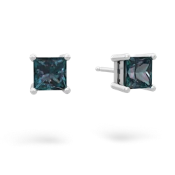 Alexandrite 5Mm Princess Cut Stud 14K White Gold earrings E1789