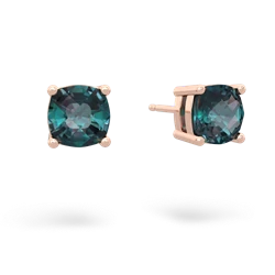 Alexandrite 6Mm Checkerboard Cushion Stud 14K Rose Gold earrings E1796