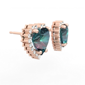 Alexandrite Sparkling Halo Heart 14K Rose Gold earrings E0391