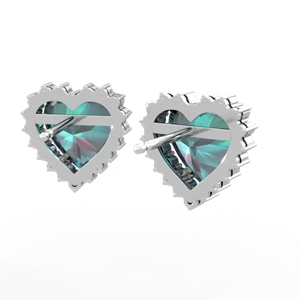 Alexandrite Sparkling Halo Heart 14K White Gold earrings E0391