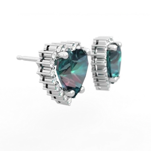 Alexandrite Sparkling Halo Heart 14K White Gold earrings E0391