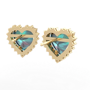 Alexandrite Sparkling Halo Heart 14K Yellow Gold earrings E0391