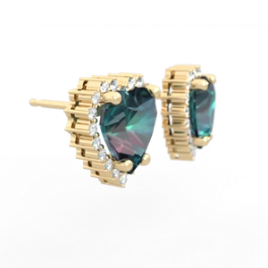 Alexandrite Sparkling Halo Heart 14K Yellow Gold earrings E0391