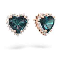 Alexandrite Sparkling Halo Heart 14K Rose Gold earrings E0391