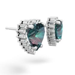 Alexandrite Sparkling Halo Heart 14K White Gold earrings E0391