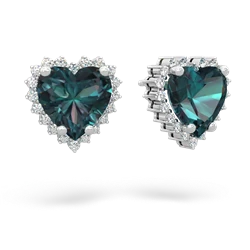 Alexandrite Sparkling Halo Heart 14K White Gold earrings E0391