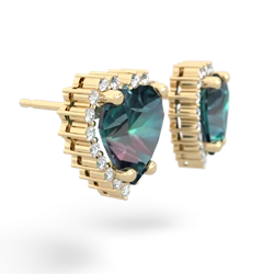 Alexandrite Sparkling Halo Heart 14K Yellow Gold earrings E0391