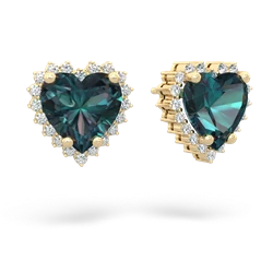 Alexandrite Sparkling Halo Heart 14K Yellow Gold earrings E0391