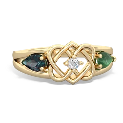 Alexandrite Hearts Intertwined 14K Yellow Gold ring R5880