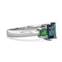 Alexandrite Three Stone Emerald-Cut Trellis 14K White Gold ring R4021