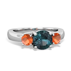 Alexandrite Three Stone Round Trellis 14K White Gold ring R4018