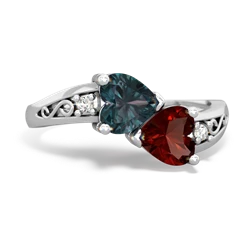 Alexandrite Snuggling Hearts 14K White Gold ring R2178