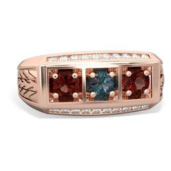 Alexandrite Three Stone Tire Tread Men's 14K Rose Gold ring R0520