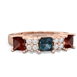 Alexandrite Three Stone Diamond Cluster 14K Rose Gold ring R2592