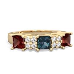 Alexandrite Three Stone Diamond Cluster 14K Yellow Gold ring R2592