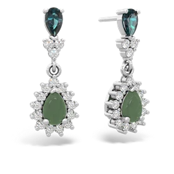 Alexandrite Halo Pear Dangle 14K White Gold earrings E1882