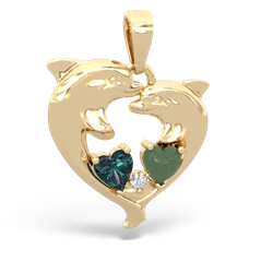 Alexandrite Dolphin Heart 14K Yellow Gold pendant P5820