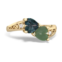 Alexandrite Snuggling Hearts 14K Yellow Gold ring R2178