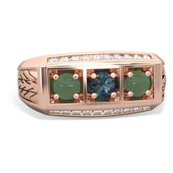 Alexandrite Three Stone Tire Tread Men's 14K Rose Gold ring R0520