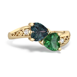 Alexandrite Snuggling Hearts 14K Yellow Gold ring R2178