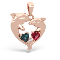 Alexandrite Dolphin Heart 14K Rose Gold pendant P5820