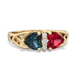 Alexandrite Celtic Knot Double Heart 14K Yellow Gold ring R5040