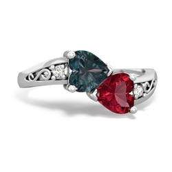 Alexandrite Snuggling Hearts 14K White Gold ring R2178