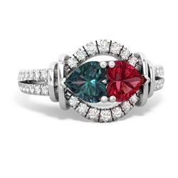 Alexandrite Art-Deco Keepsake 14K White Gold ring R5630