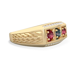 Alexandrite Three Stone Tire Tread Men's 14K Yellow Gold ring R0520