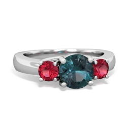 Alexandrite Three Stone Round Trellis 14K White Gold ring R4018