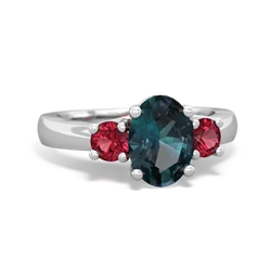 Alexandrite Three Stone Oval Trellis 14K White Gold ring R4024