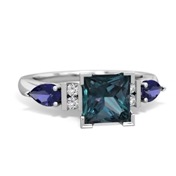 Alexandrite 6Mm Princess Eternal Embrace Engagement 14K White Gold ring C2002