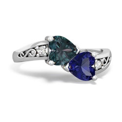 Alexandrite Snuggling Hearts 14K White Gold ring R2178